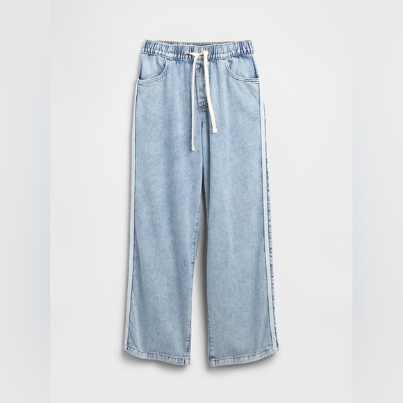 Gap High Rise Pull-On Stripe Wide-Leg Jeans Medium Wash Stripe - Picture 6 of 6